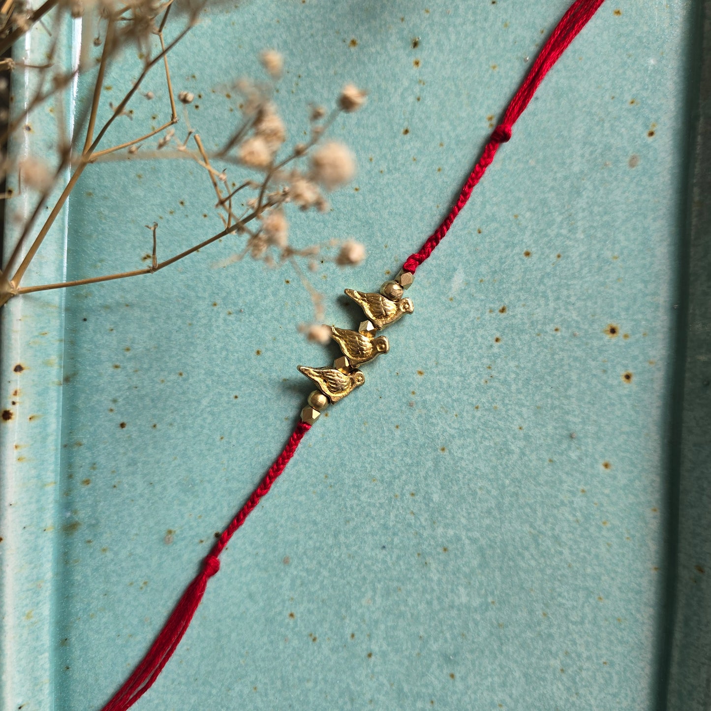 Brass Bird Rakhi - Red