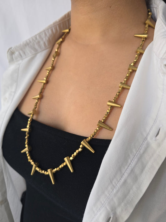 Brass spikes charm necklace