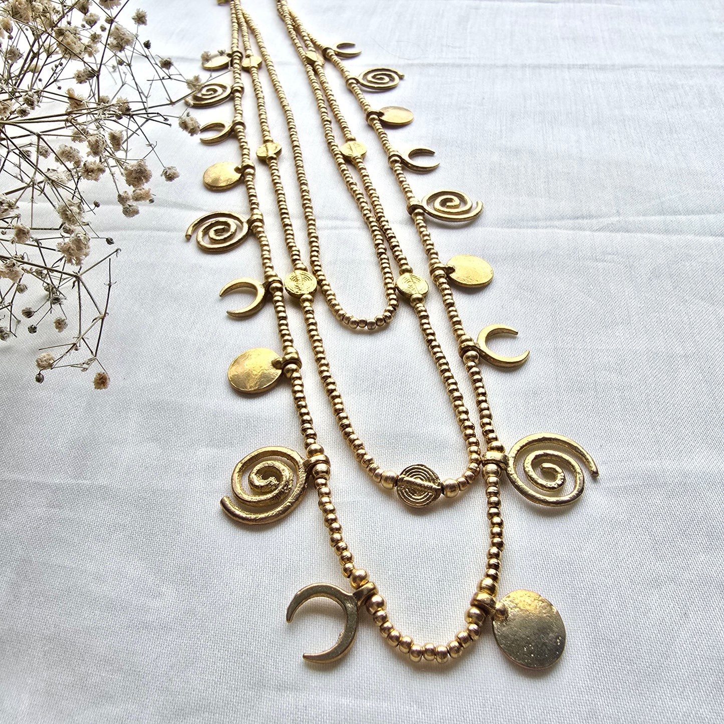 Layered Statement Brass Charm Necklace