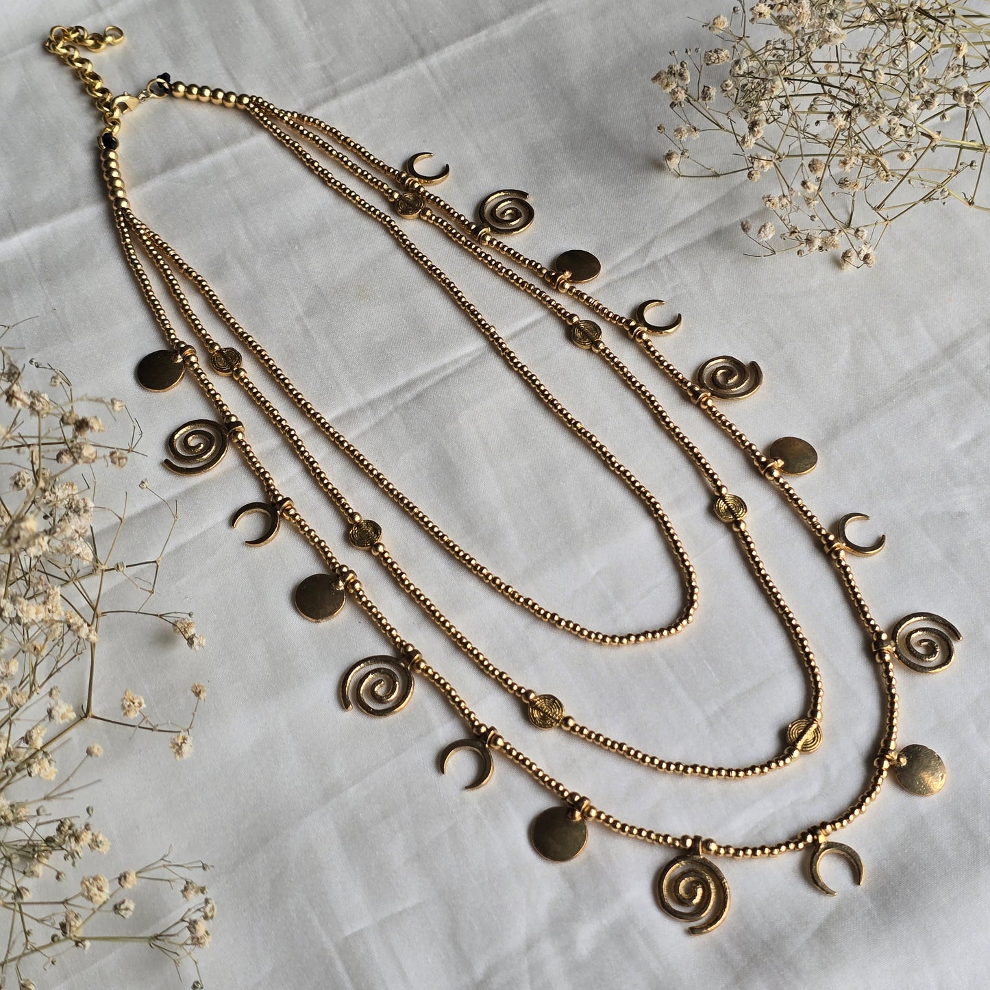 Layered Statement Brass Charm Necklace