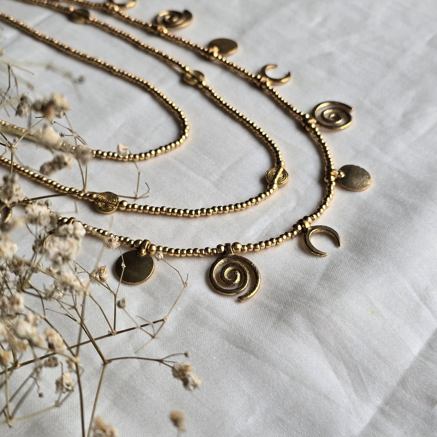 Layered Statement Brass Charm Necklace