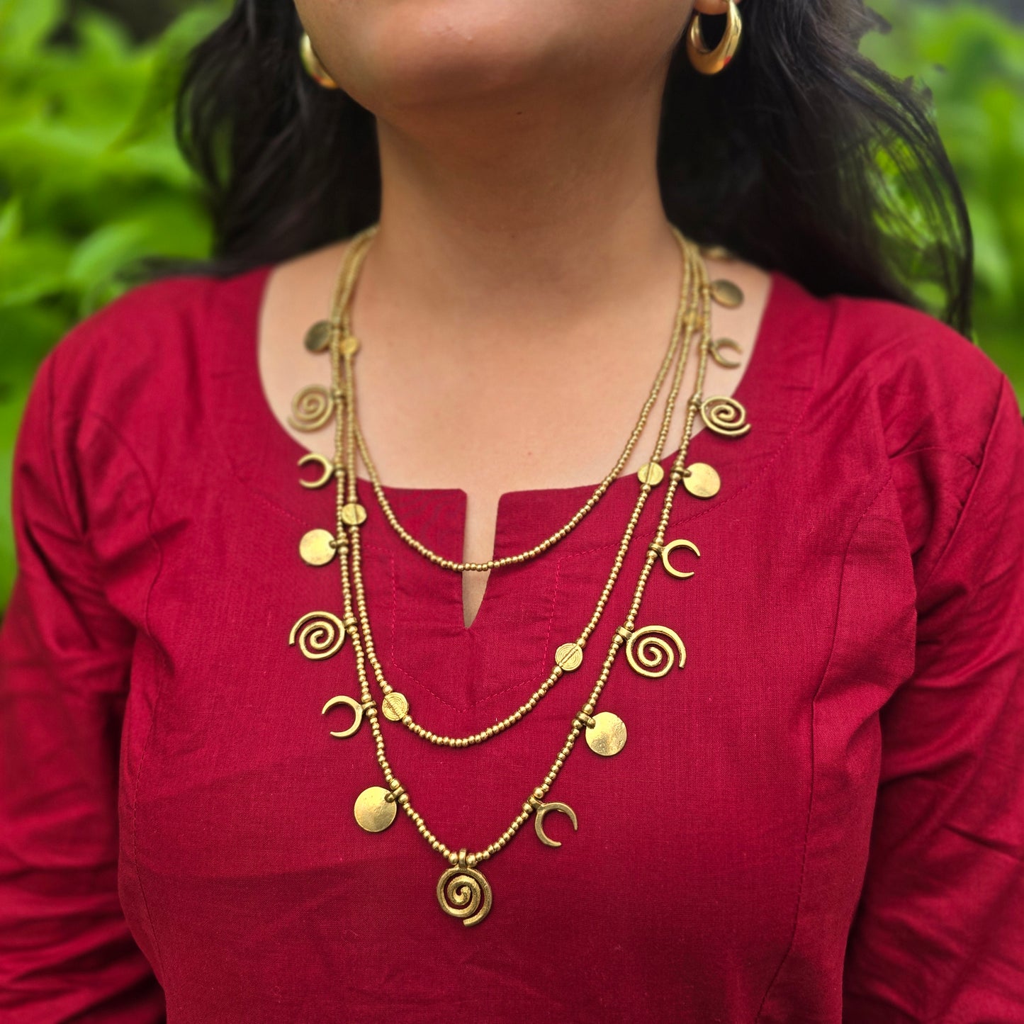 Layered Statement Brass Charm Necklace