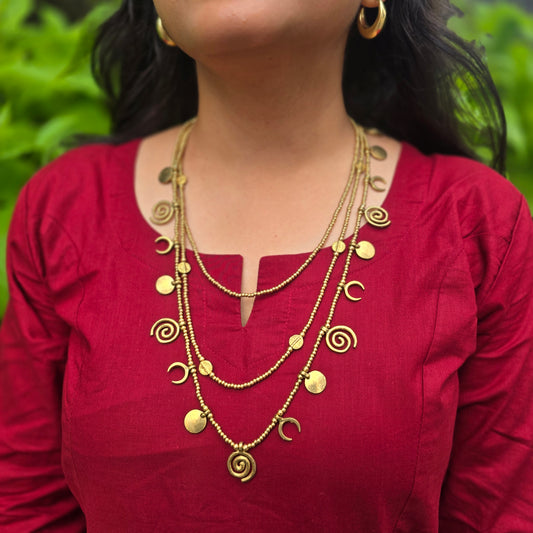 Layered Statement Brass Charm Necklace