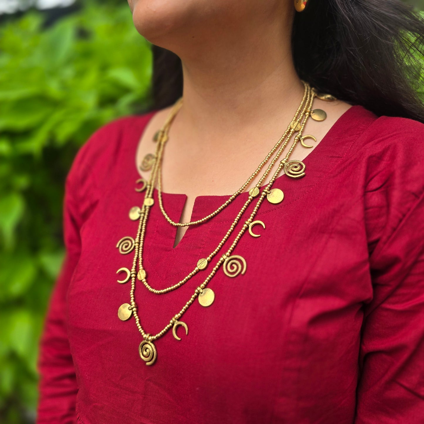 Layered Statement Brass Charm Necklace