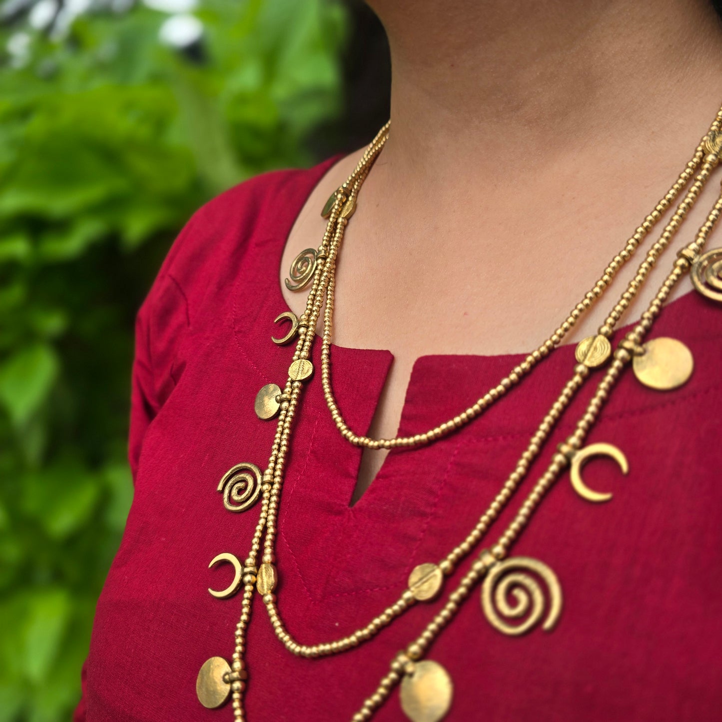 Layered Statement Brass Charm Necklace