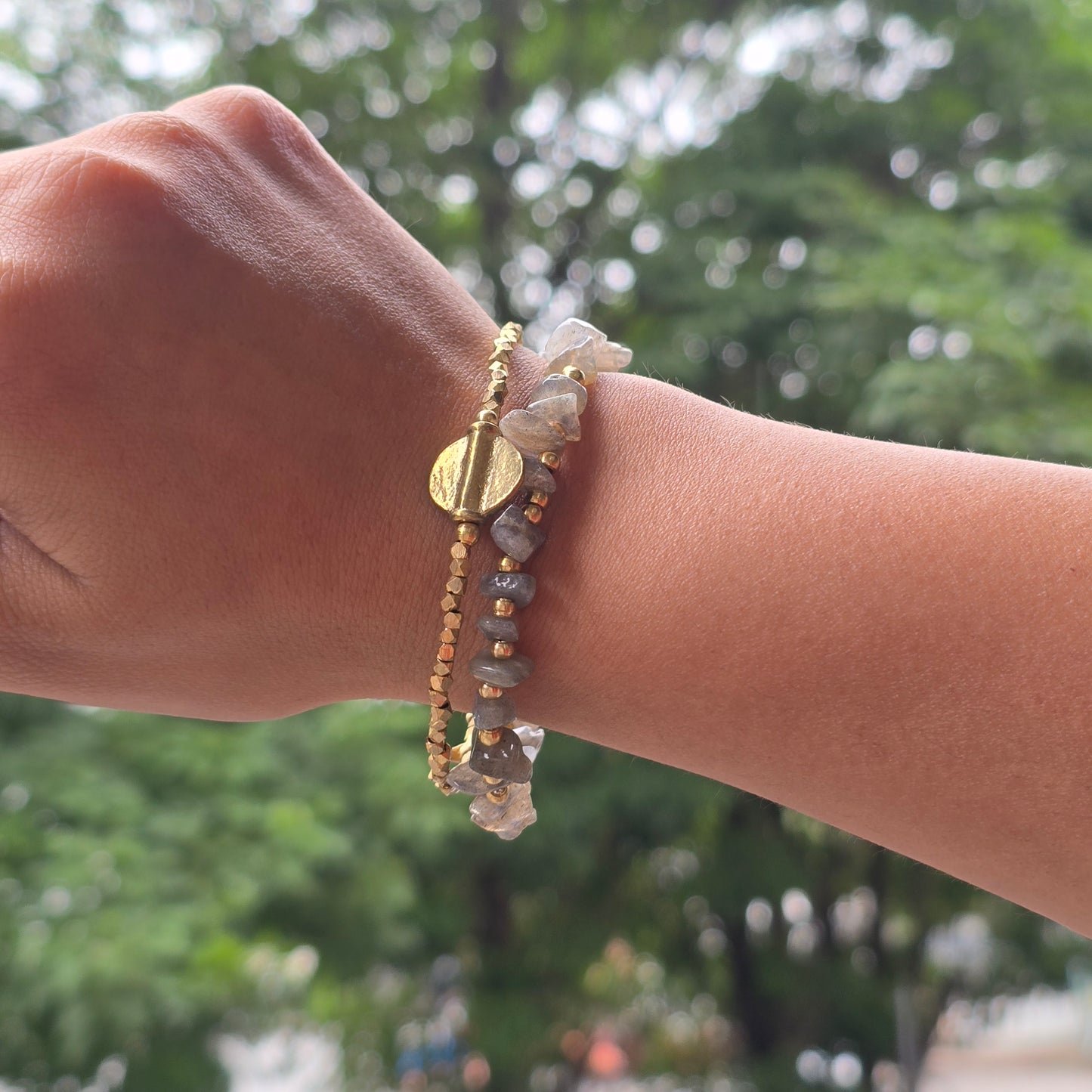 Labradorite Bracelet with Bird Charms