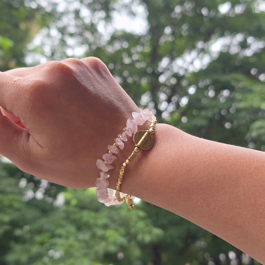 Rose Quartz Bracelet with Bird Charms