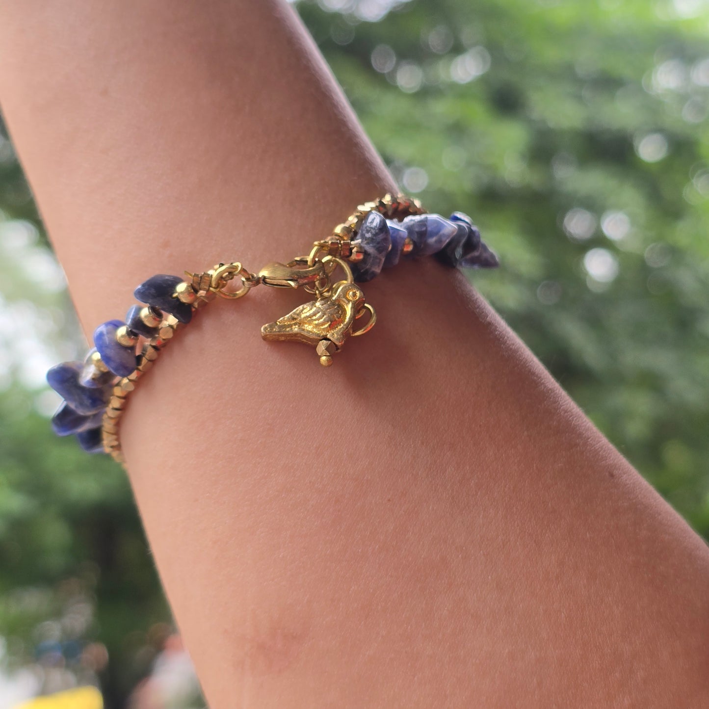 Lapis Lazuli Bracelet with Bird Charms