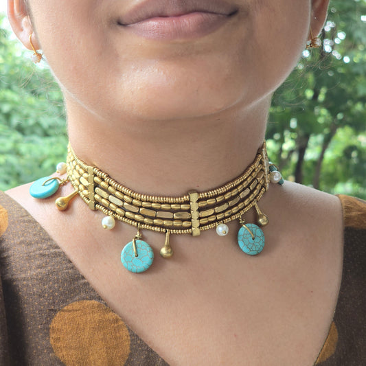 Turquoise Charm Brass Choker