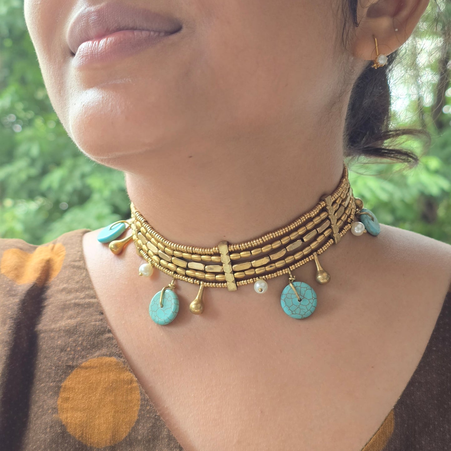 Turquoise Charm Brass Choker