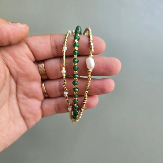 Green Onyx Lumba Bracelet with Brass Charms