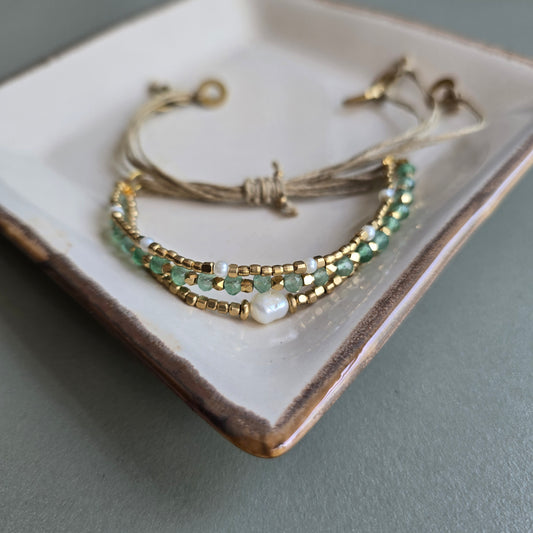 Aqua Green Onyx Lumba Bracelet with Brass Charms