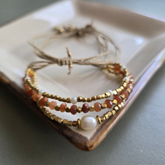 Terracotta Onyx Lumba Bracelet with Brass Charms