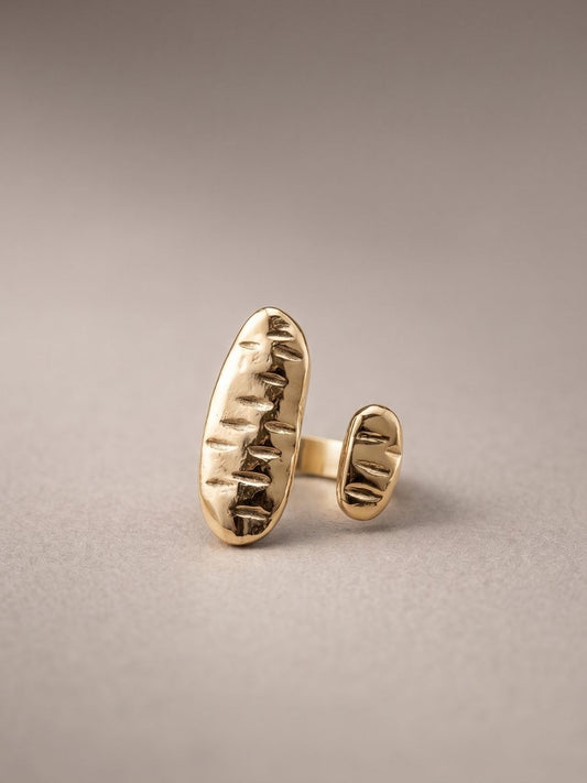 Sculptural Textured Oval Open Statement Finger Ring