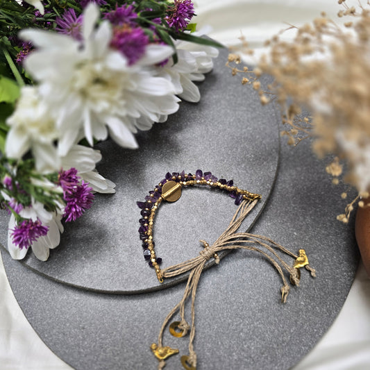 Layered Amethyst Bracelet with Brass Charms