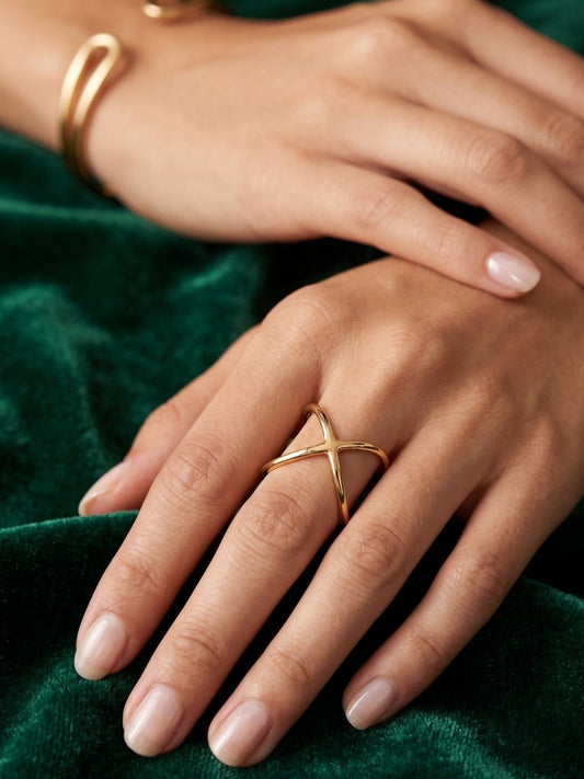 Gold-Toned 2-in-1 Reversible Criss-Cross Ring