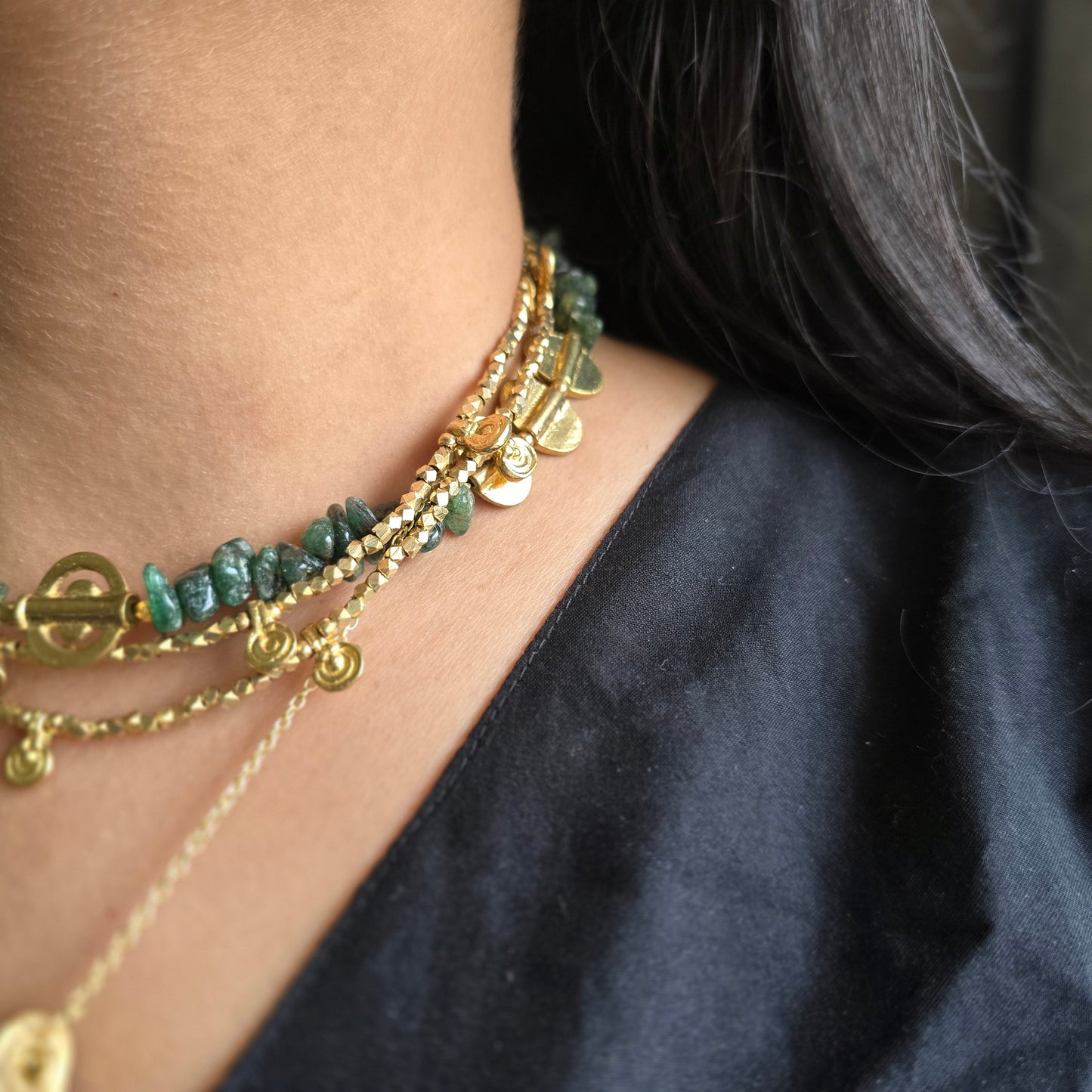 Green maize layered necklace