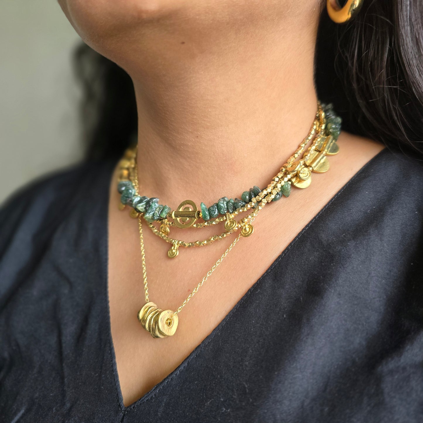 Green maize layered necklace