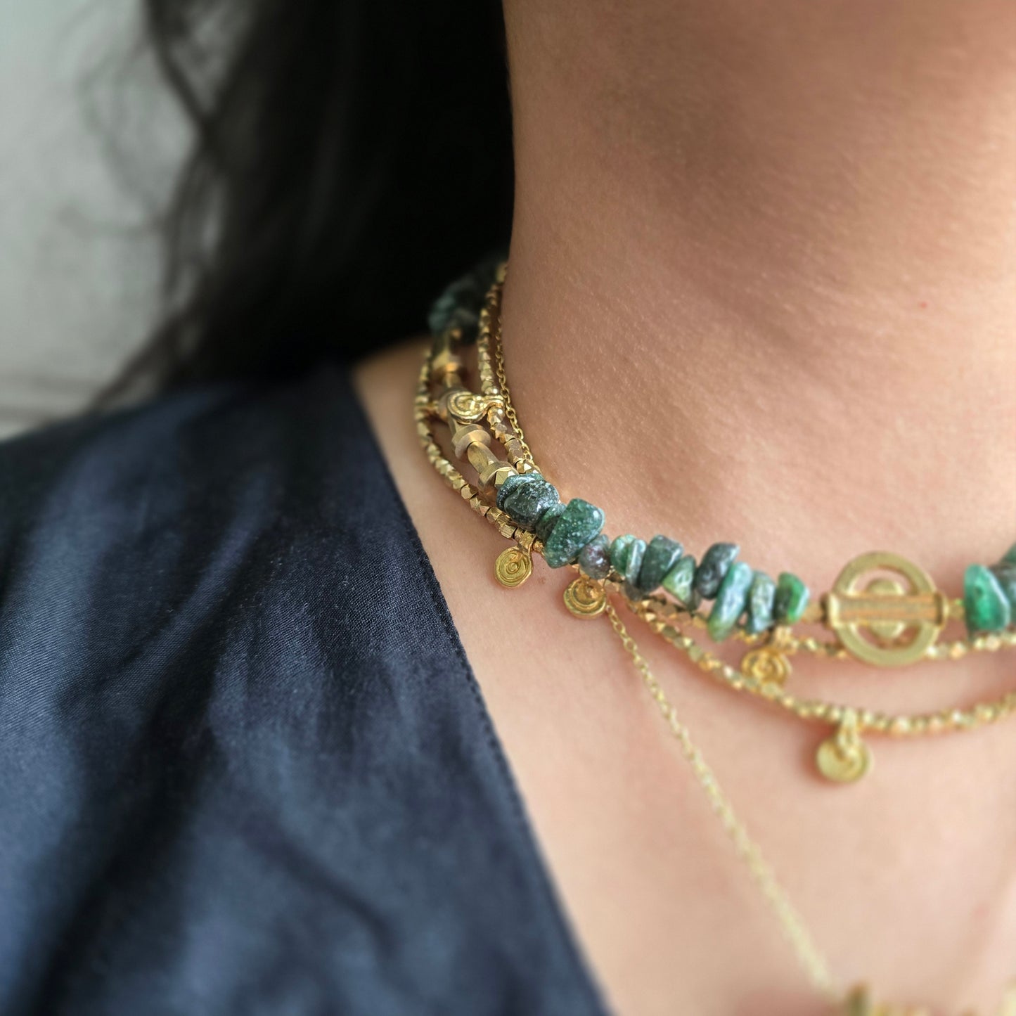 Green maize layered necklace