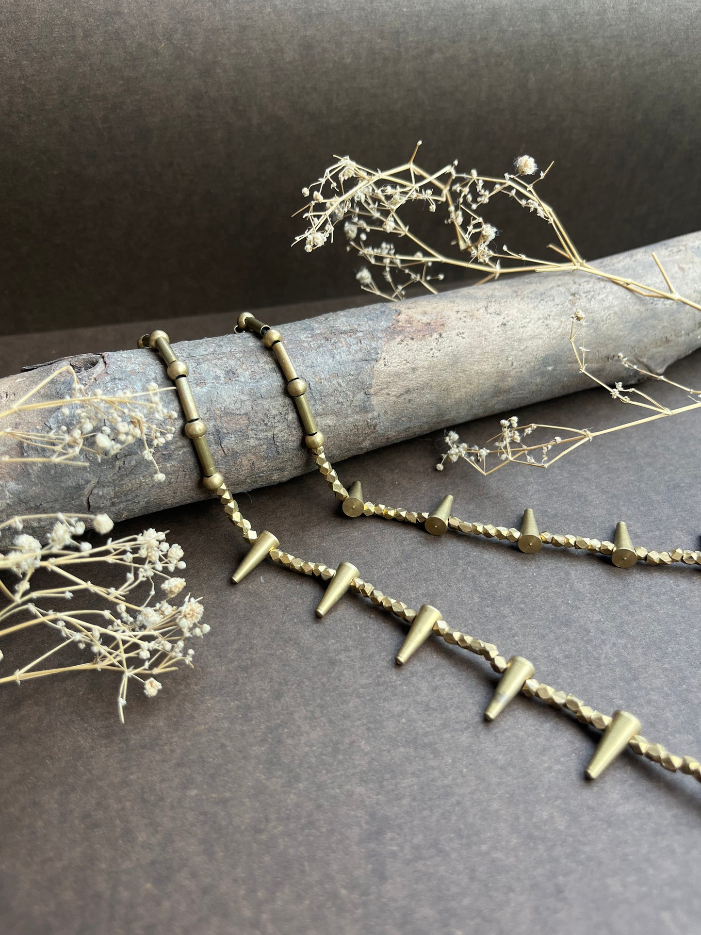 Brass spikes charm necklace