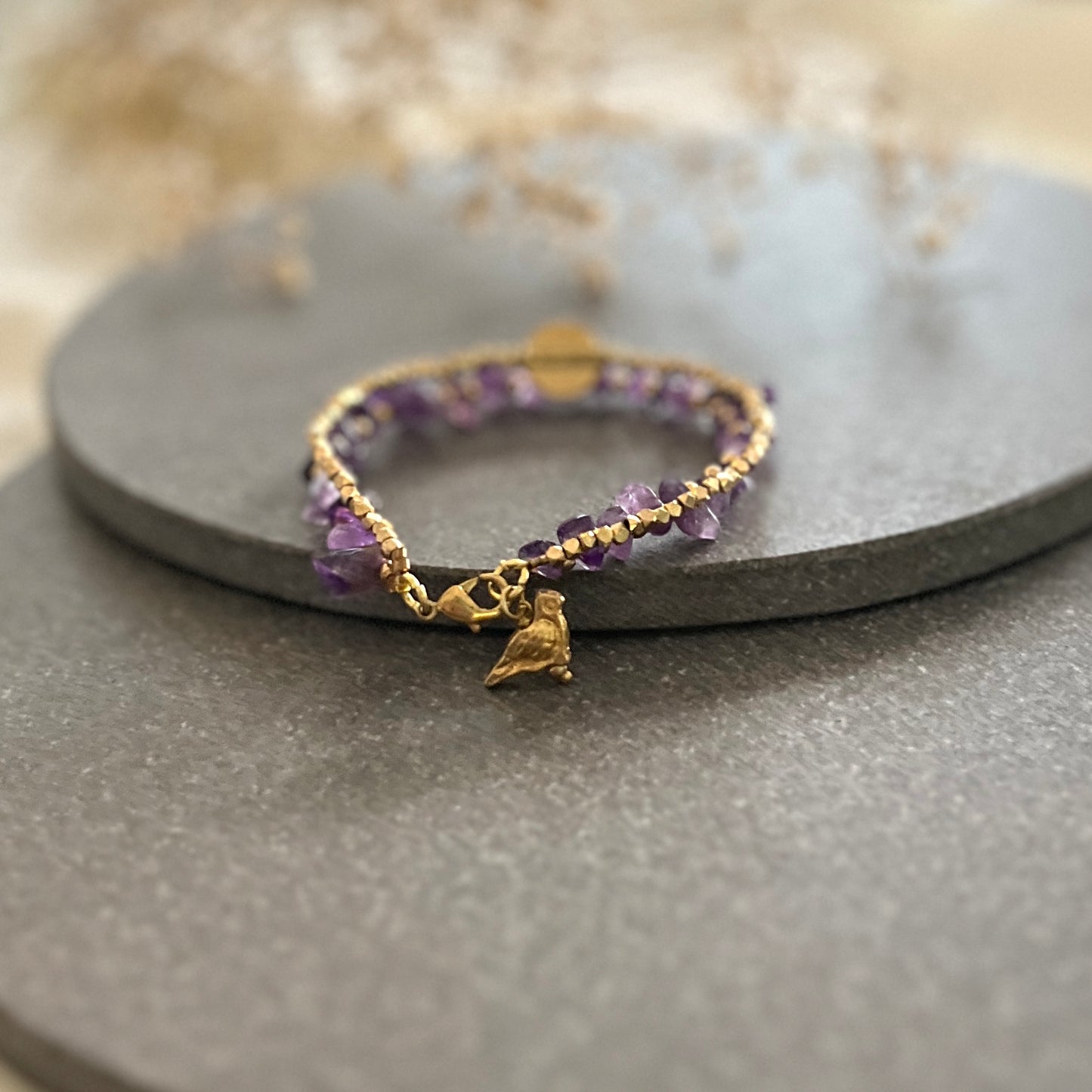 Amethyst Bracelet with Bird Charms