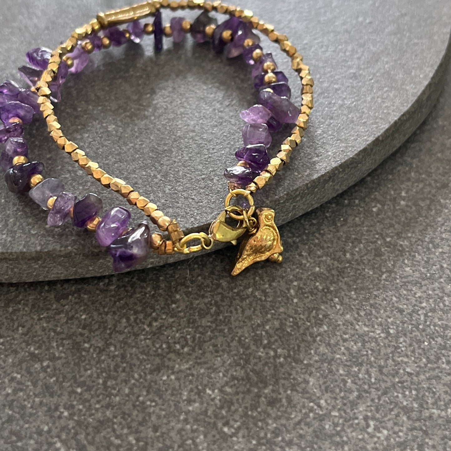 Amethyst Bracelet with Bird Charms