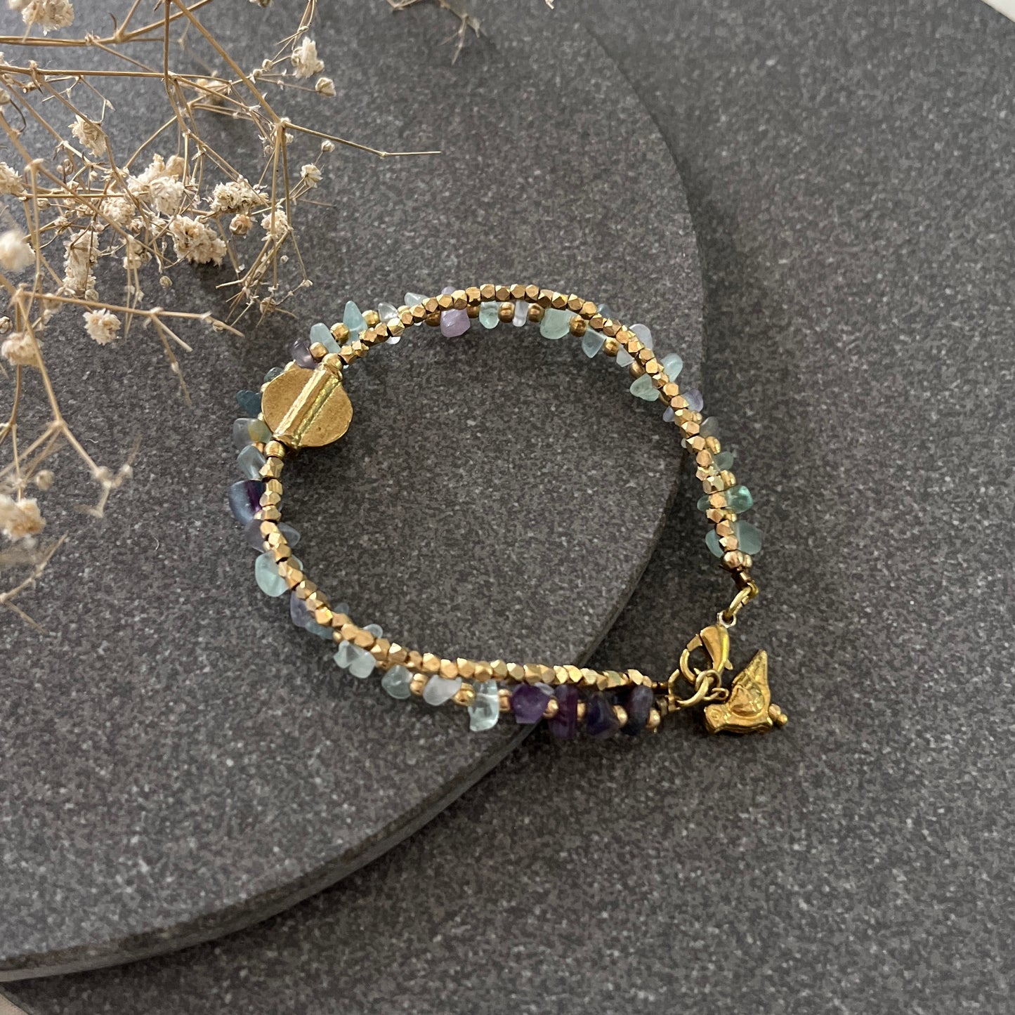 Green Fluorite Bracelet with Bird Charms