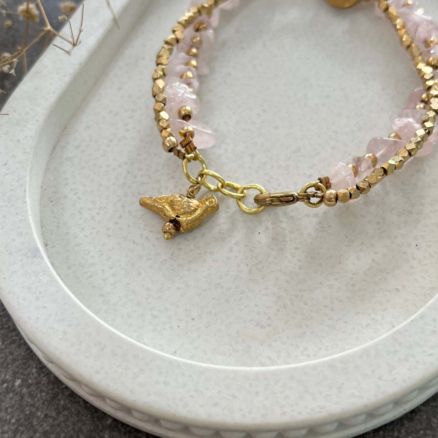Rose Quartz Bracelet with Bird Charms