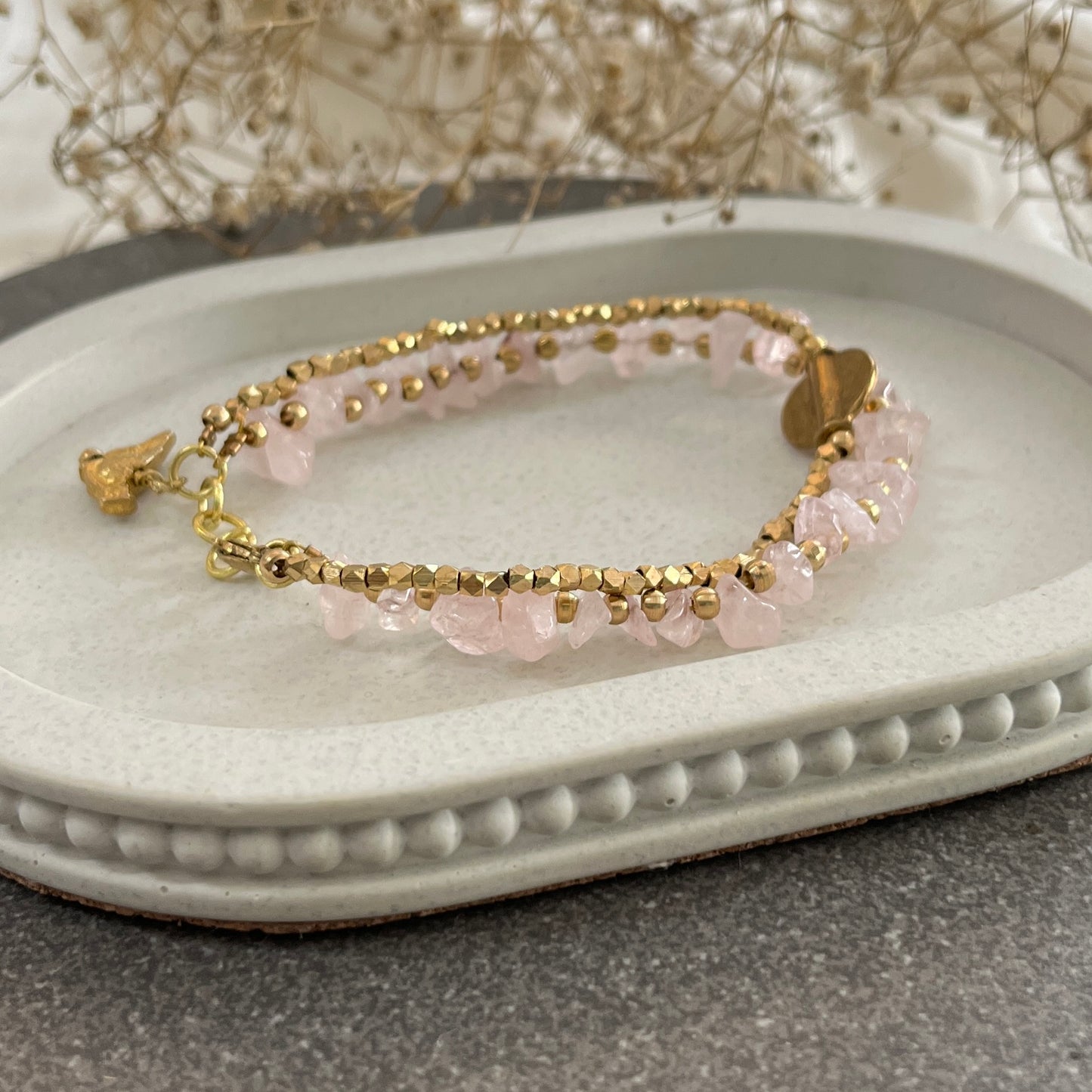 Rose Quartz Bracelet with Bird Charms