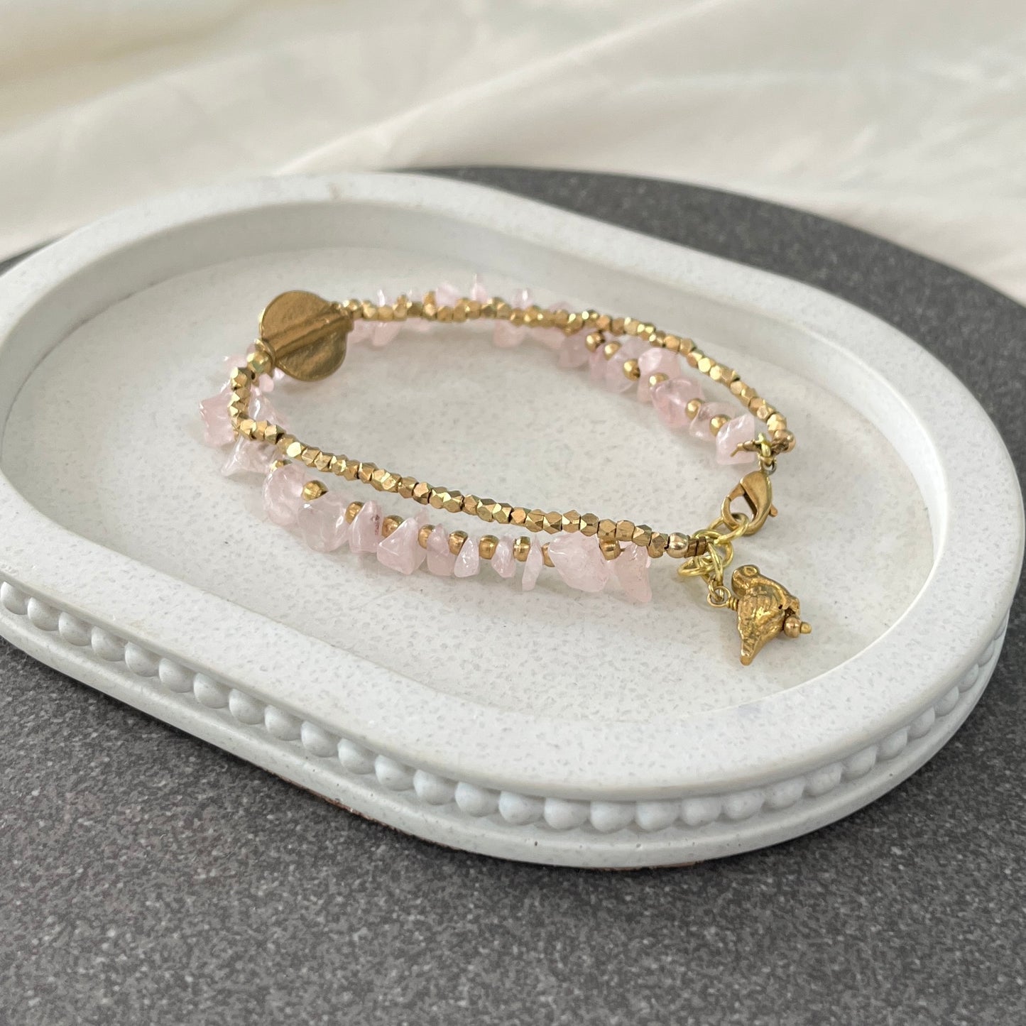 Rose Quartz Bracelet with Bird Charms