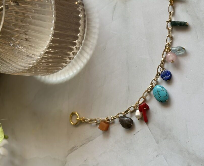 link chain semiprecious stones bracelet