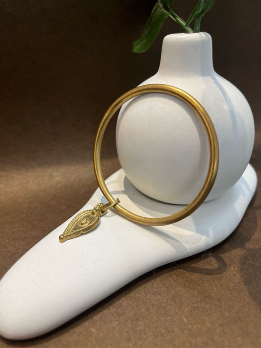 Solid Brass Bangle - Leaf Motif