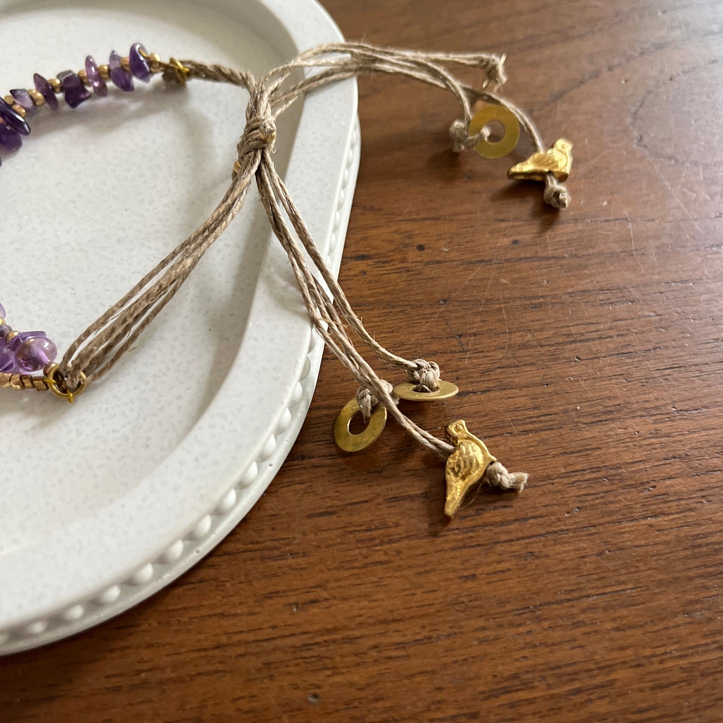 Layered Amethyst Bracelet with Brass Charms