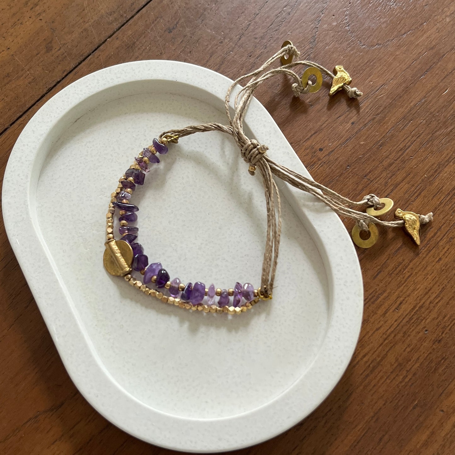 Layered Amethyst Bracelet with Brass Charms