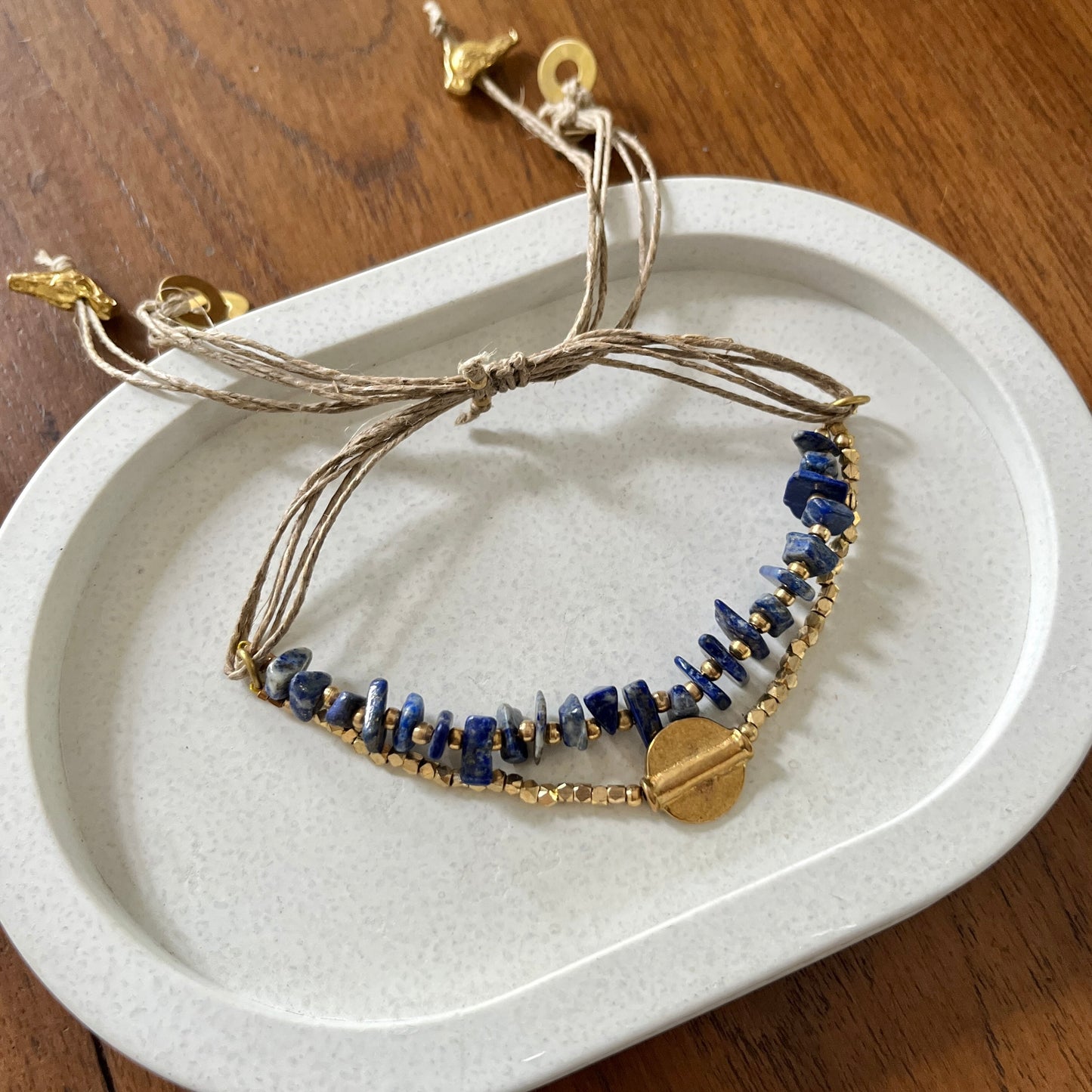 Layered Lapis Lazuli Bracelet with Brass Charms