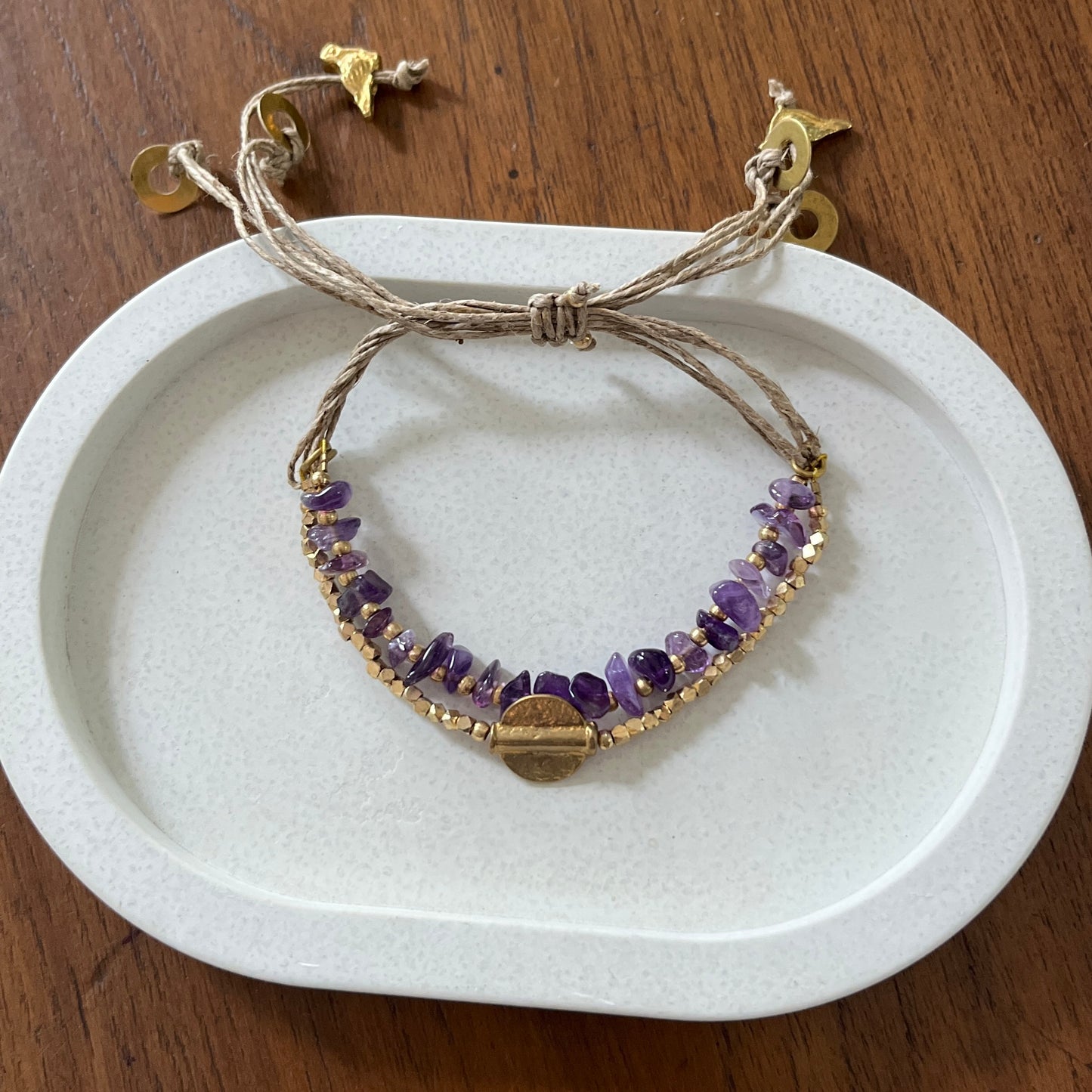 Layered Amethyst Bracelet with Brass Charms
