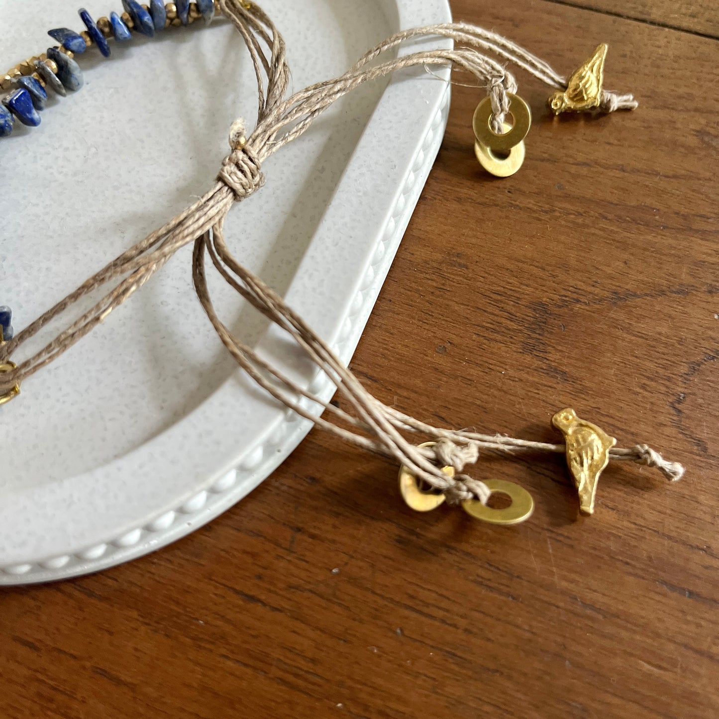 Layered Lapis Lazuli Bracelet with Brass Charms