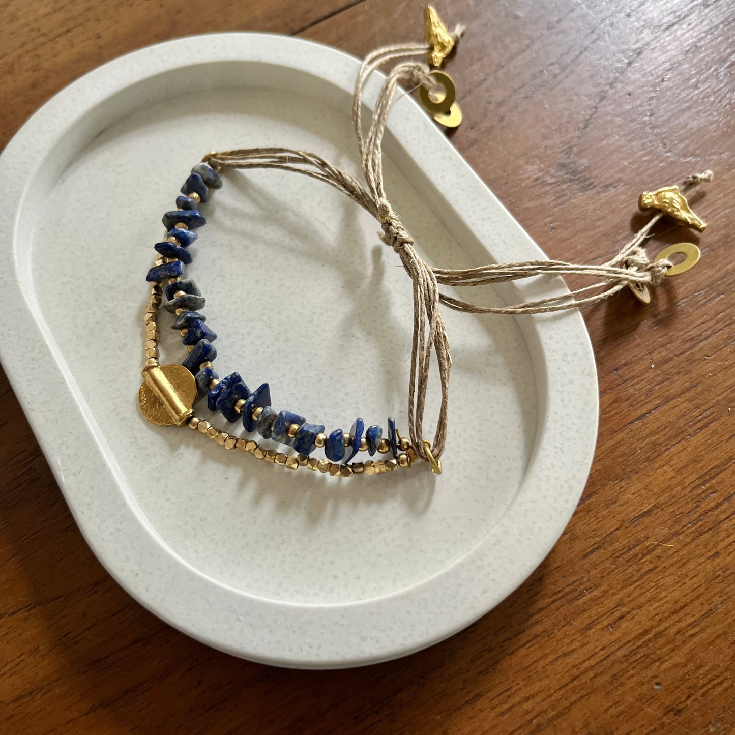 Layered Lapis Lazuli Bracelet with Brass Charms