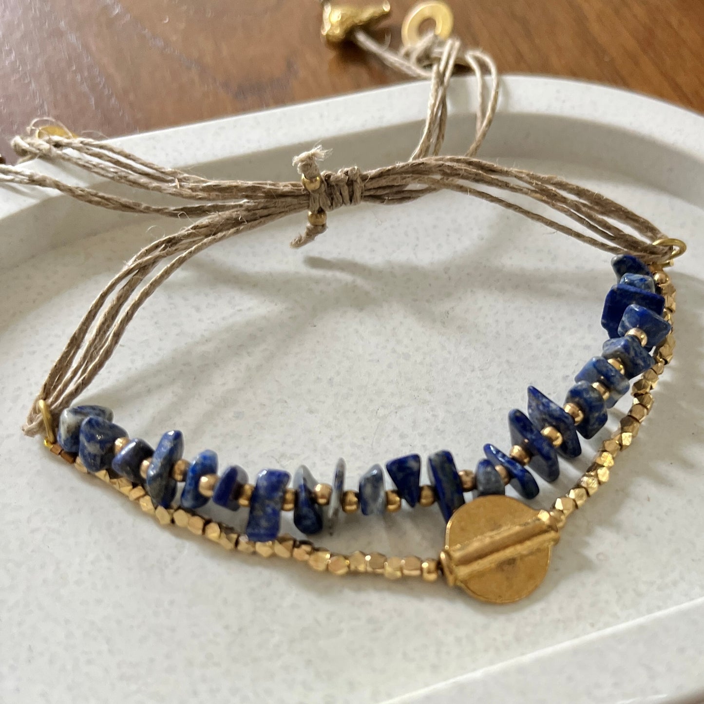Layered Lapis Lazuli Bracelet with Brass Charms