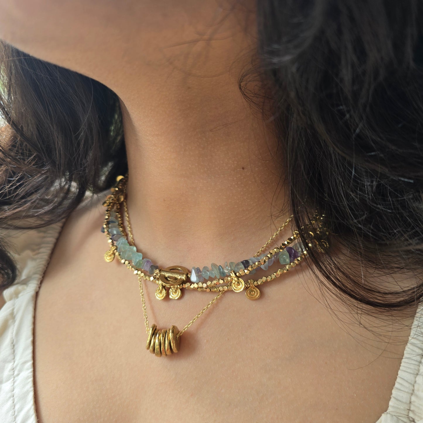 Green fluorite layered necklace