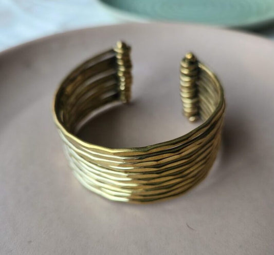 stacked brass bangles - adjustable