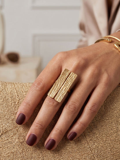 Textured Dual Rectangular Bar Statement Finger Ring
