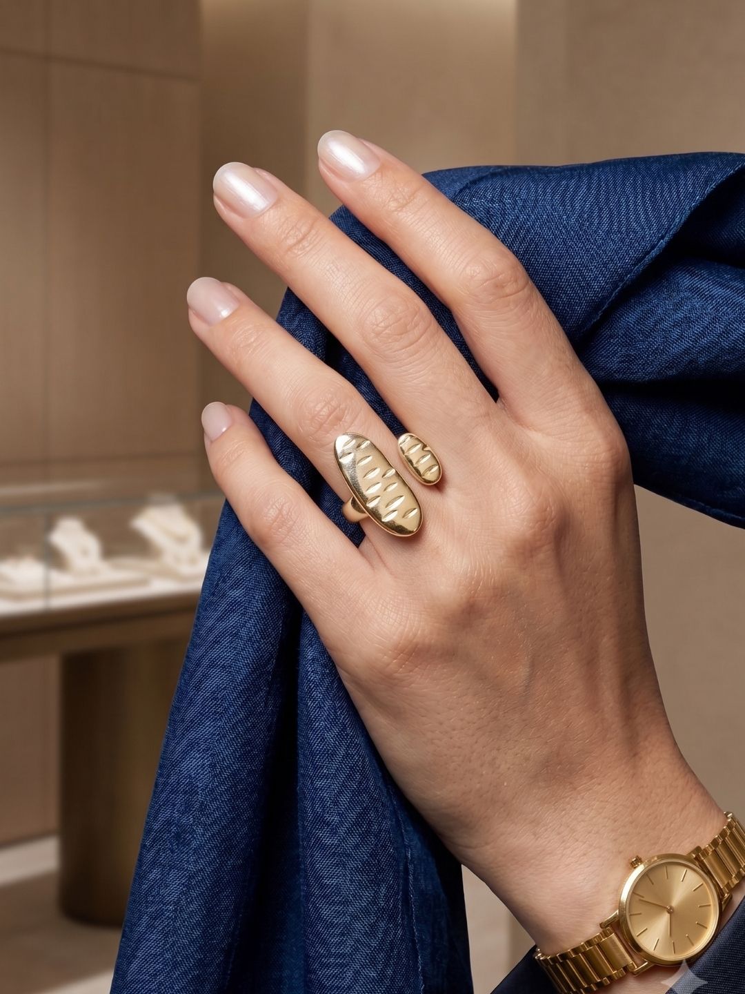 Sculptural Textured Oval Open Statement Finger Ring