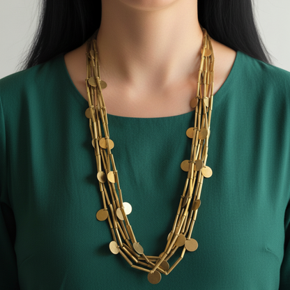 Brass tube necklace with discs