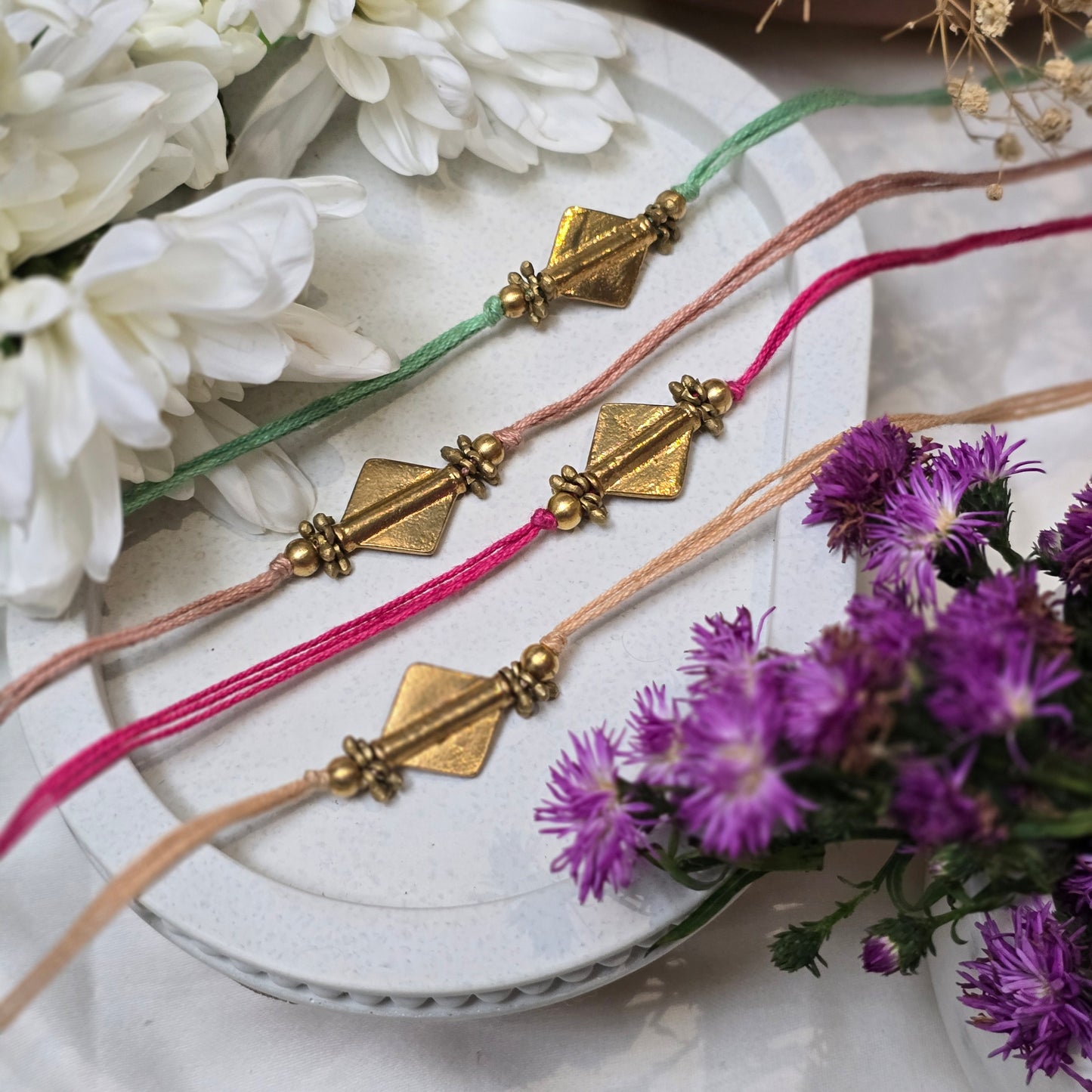 Diamond Brass Bead Rakhi - english color