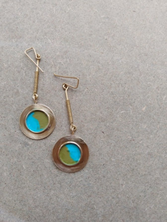 Disc earrings - verdigris and moss