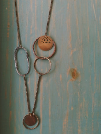 Mixed metal textured circle neckace