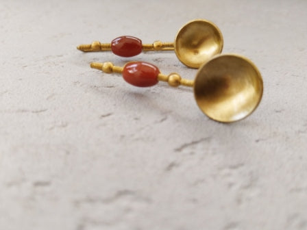 Carnelian dome hooks handmade jewelry, close up