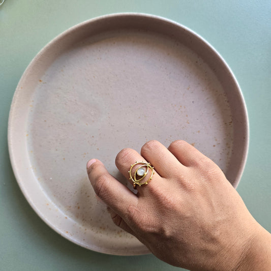 Tribal evil eye ring - labradorite