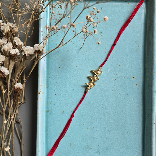 Brass Bird Rakhi - Red
